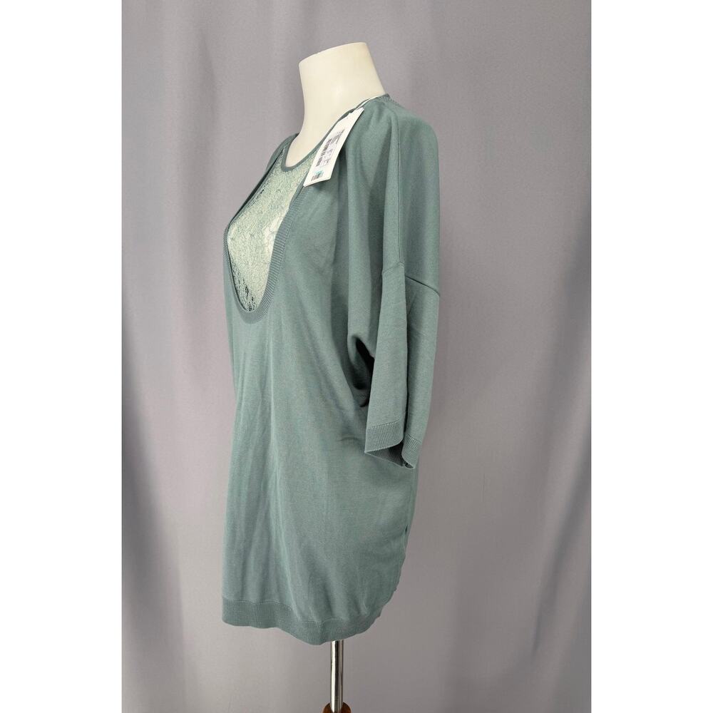 Valentino Sweater Womens Large Green Lace Inset Dolman Tunic Virgin Wool Italy - Picture 4 of 14